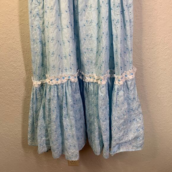 VINTAGE Dress Handmade Prairie 60's 70's Boho Lace Ribbon Embroidered Metal Zip - Picture 7 of 13